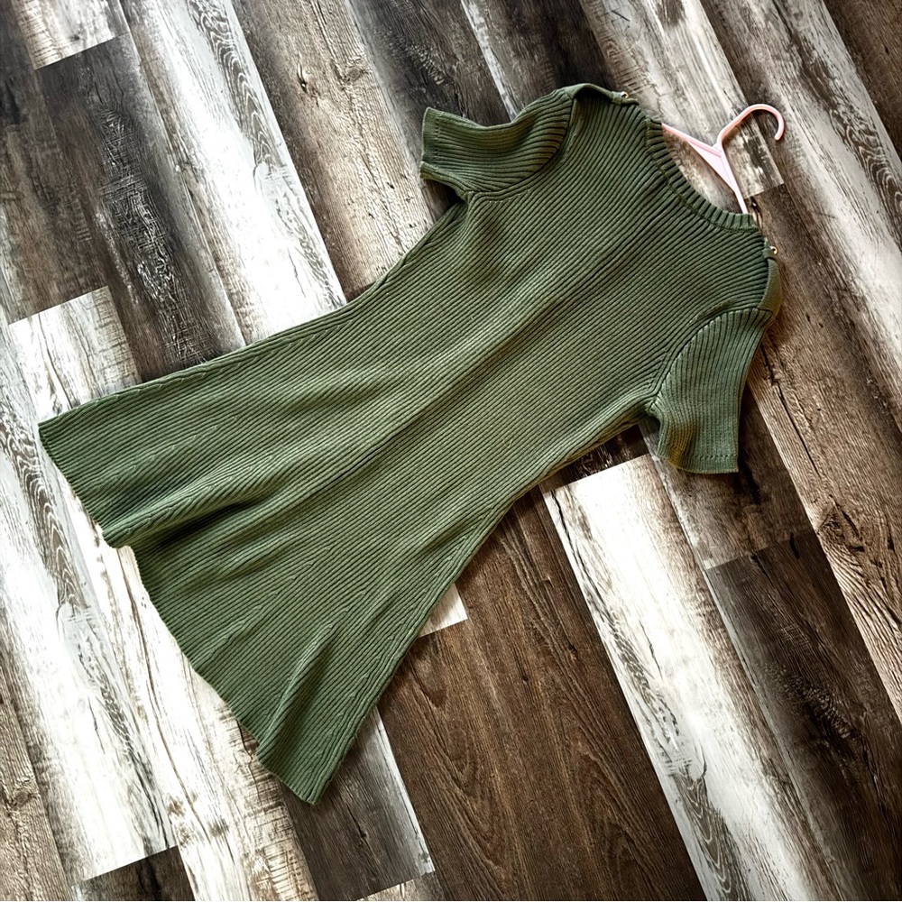 French Connection Olive Ribbed Knit sweater Dress - Picture 13 of 13